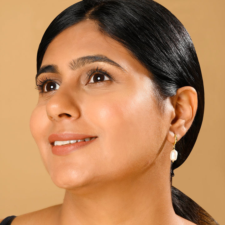 Baroque Pearl Drop Hoop Earrings