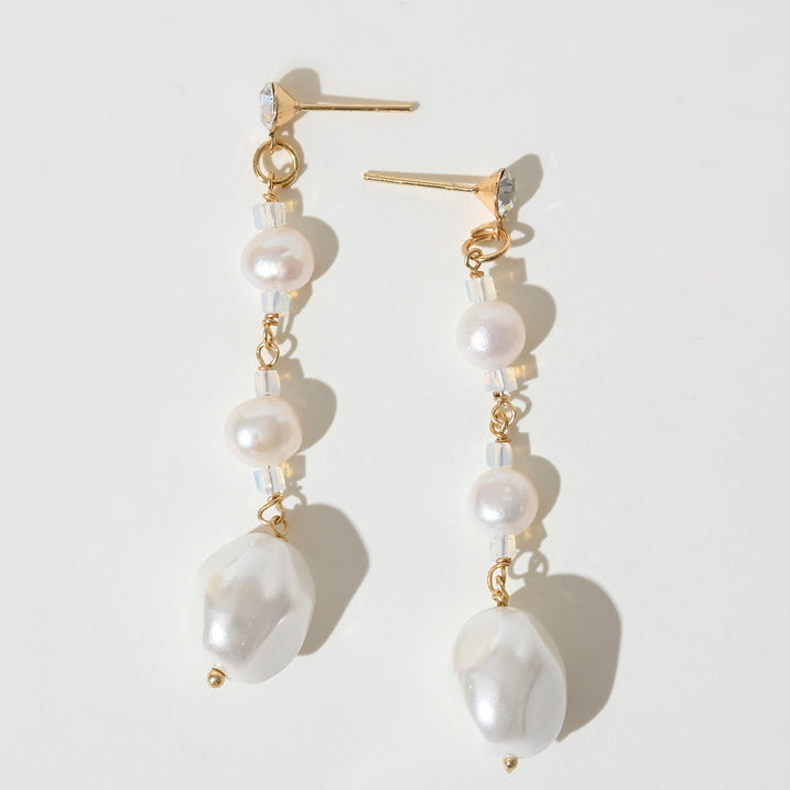 Baroque Pearl Glass Crystal Beads Drop Long Earrings
