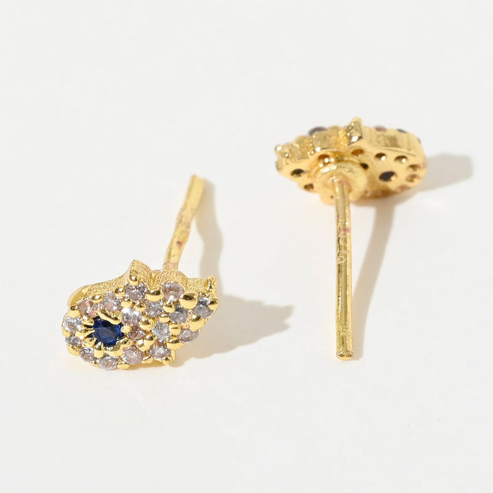 Cubic Zirconia AD Hamsa Evil Eye Stud Earrings