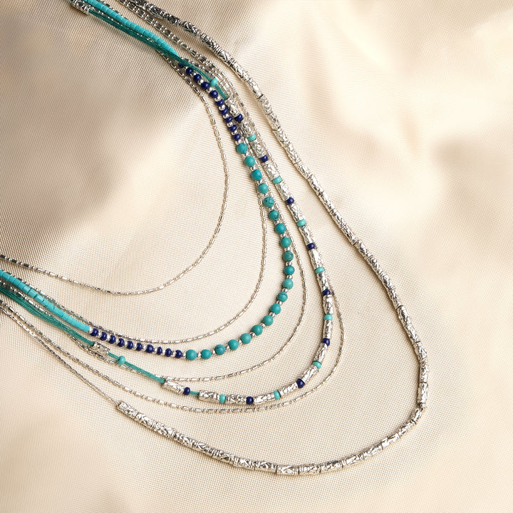 Vintage Silver Turquoise Multi-String Necklace