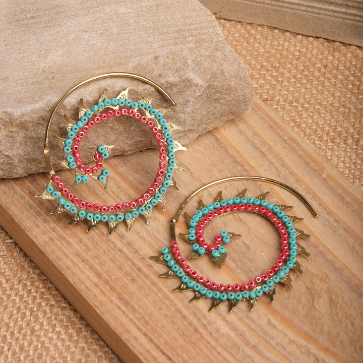 Golden Coral Spiral Bloom Earrings