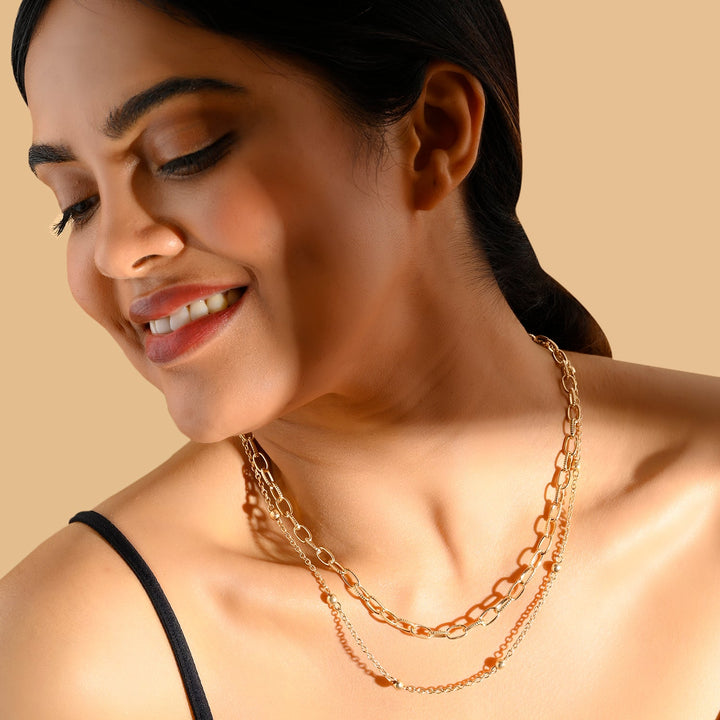 Multi Layered Cable Chain with Ball Chain Necklace