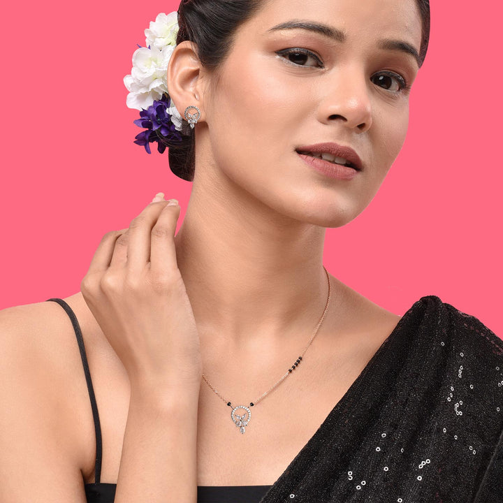 Petals Of Love American Diamond Mangalsutra with Earrings