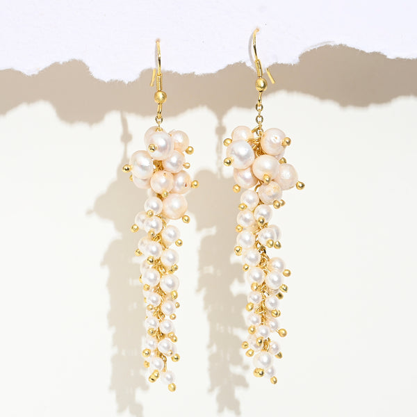 Ivory Glass Pearls Cluster Earrings