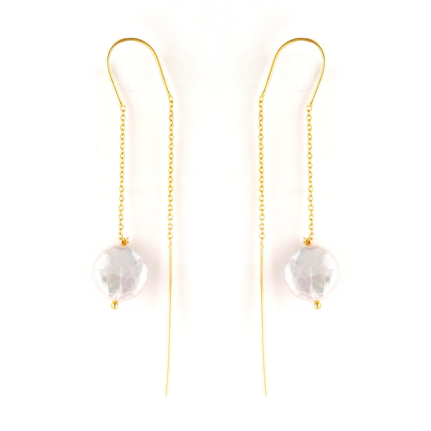 18k Gold Plated Everyday Wear Baroque Pearl Thread Earrings