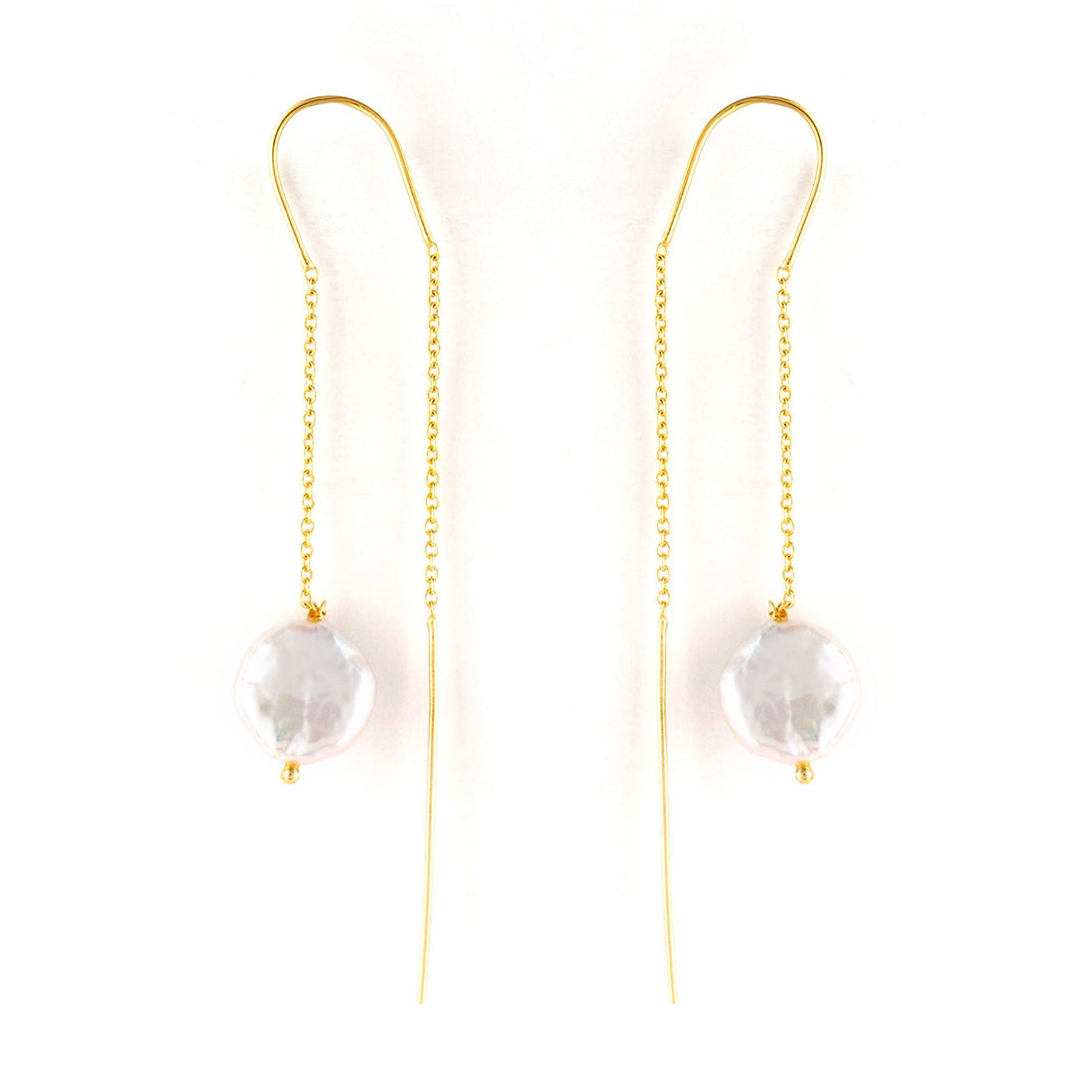 18k Gold Plated Everyday Wear Baroque Pearl Thread Earrings