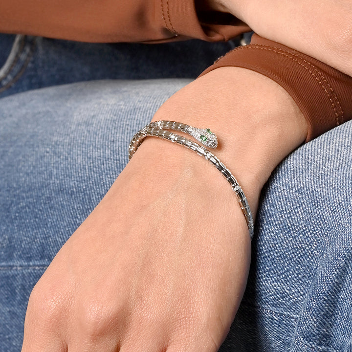 Silver Serpent Bracelet with Cubic Zirconia