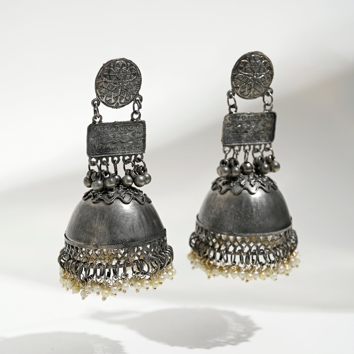 Saanvi Light Weight Oxidised  Jhumka Earrings