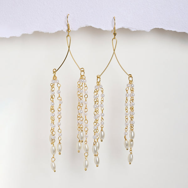 Ivory Glass Pearls Chandelier Earrings