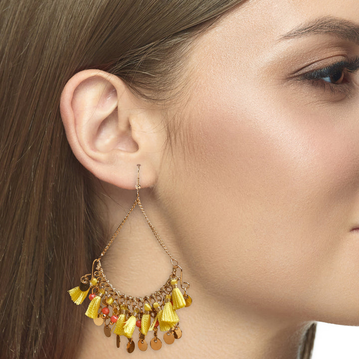 Yellow Dazzle Tassel Earrings