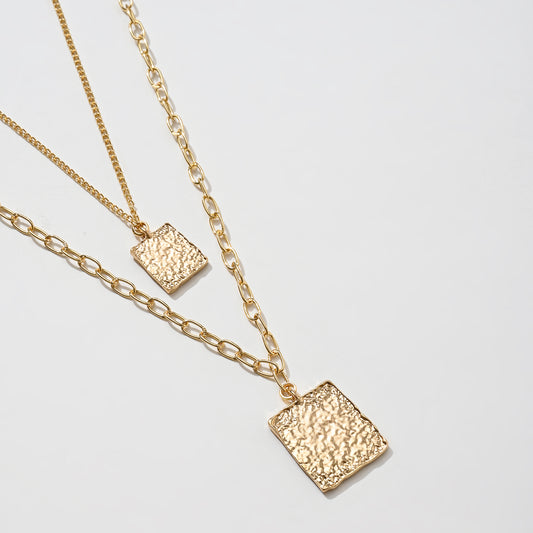 Square Molten Metal layered Pendant Necklace