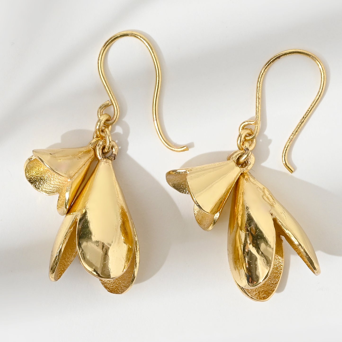 Flower Petal Brass Drop Earrings