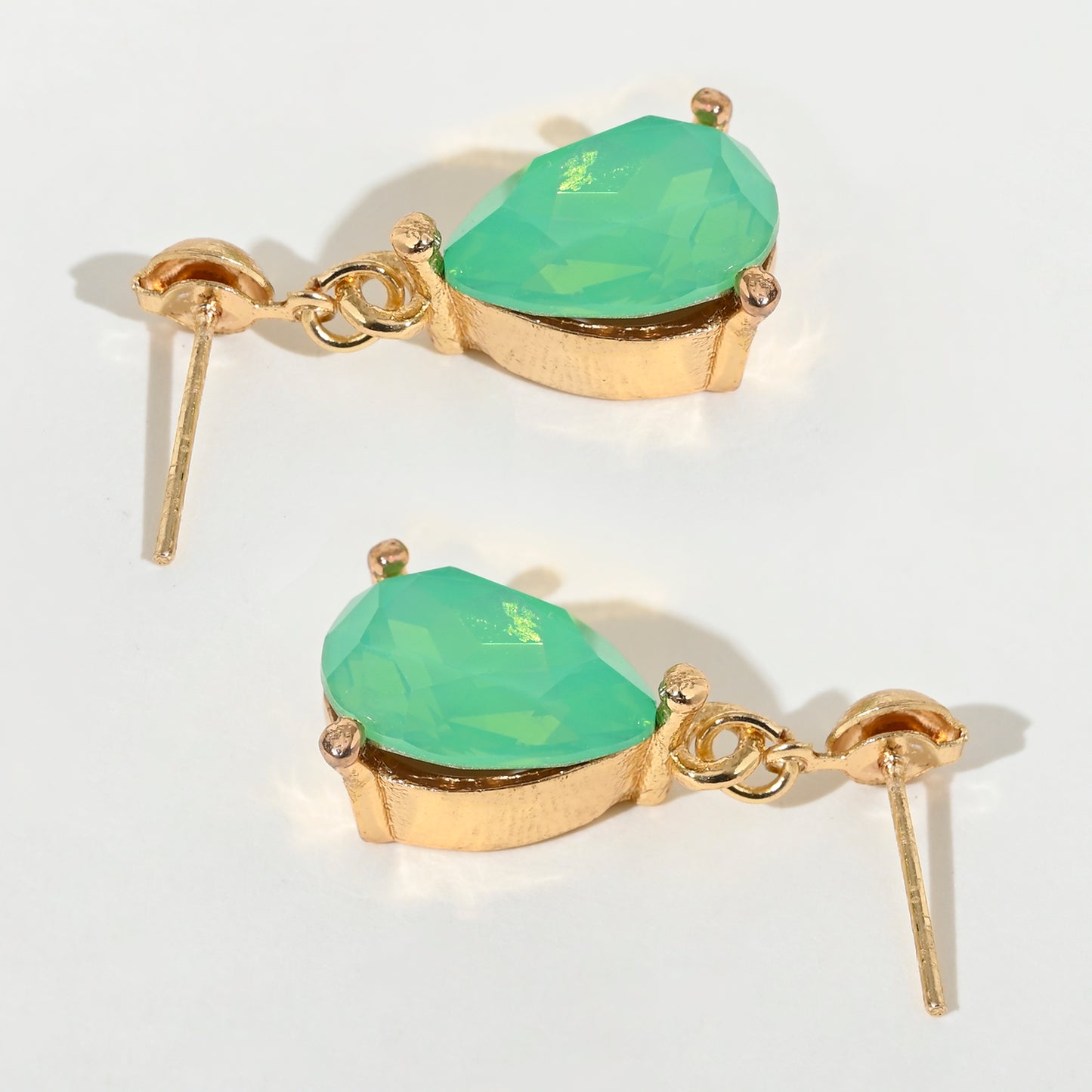 Aqua Opal Drop Gold Stud Earrings with Crystals for Women and Girls