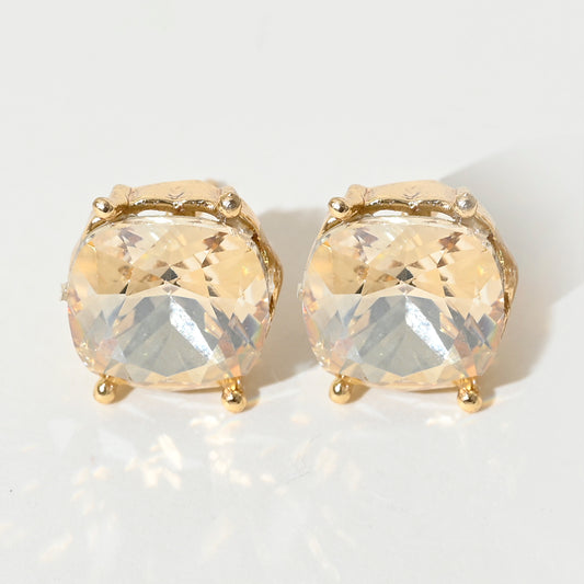 Rhine Stone Glass Crystal Brass Stud Earrings