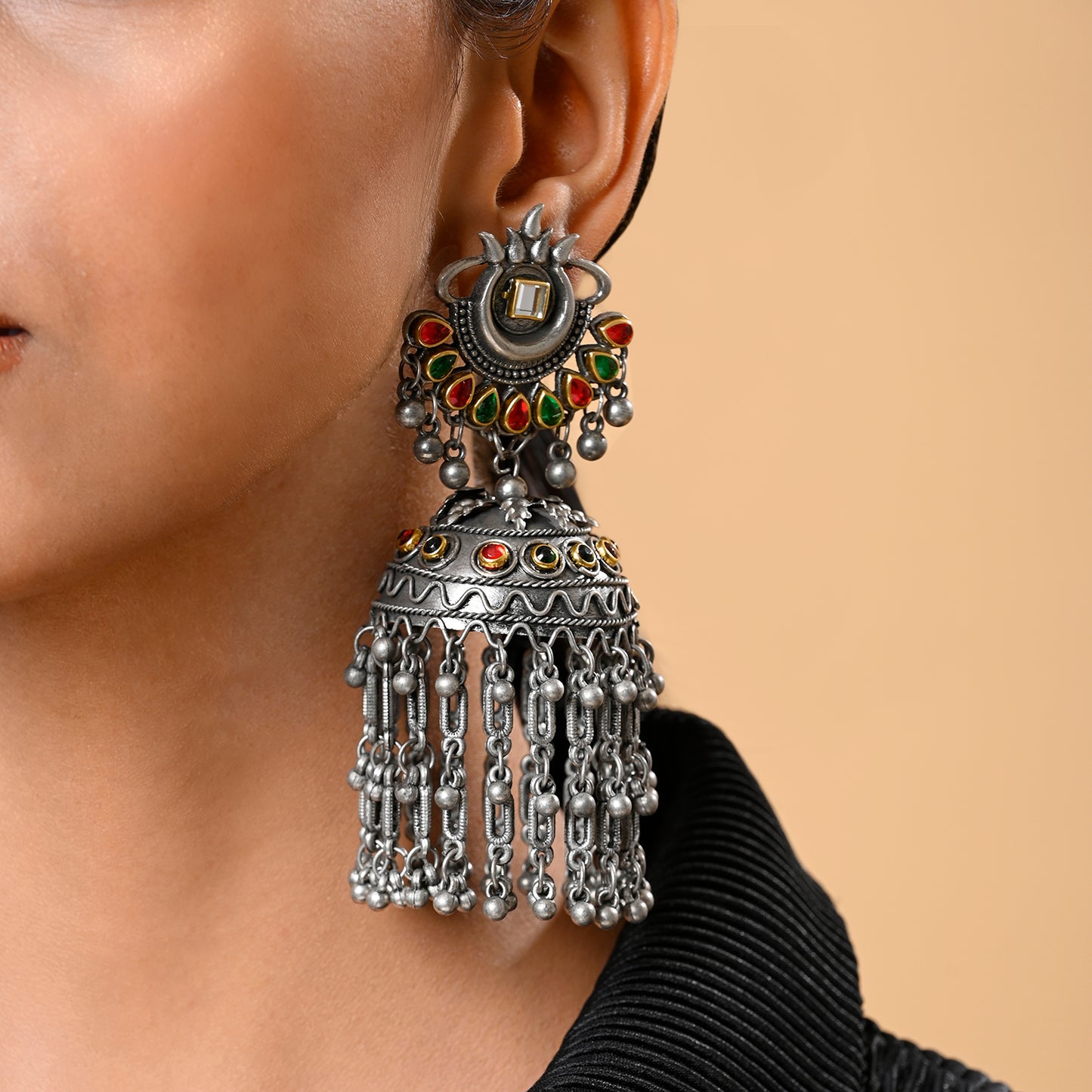 Meera Multi Coloured Light Weight Oxidized  Jhumka Earrings