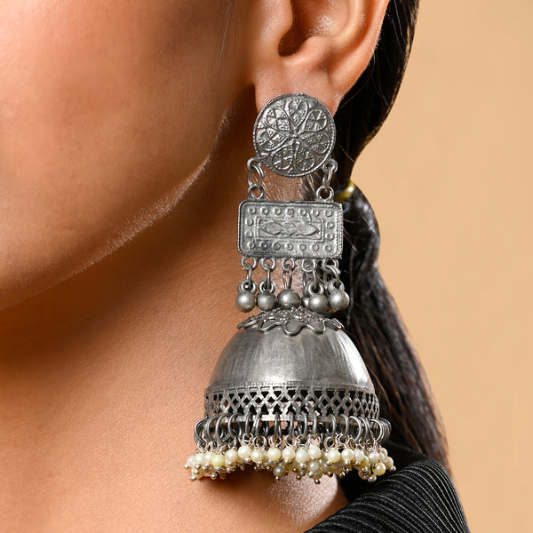 Saanvi Light Weight Oxidised  Jhumka Earrings