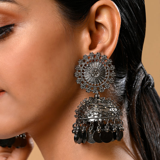 Ishani Light Weight Oxidised  Jhumka Earrings
