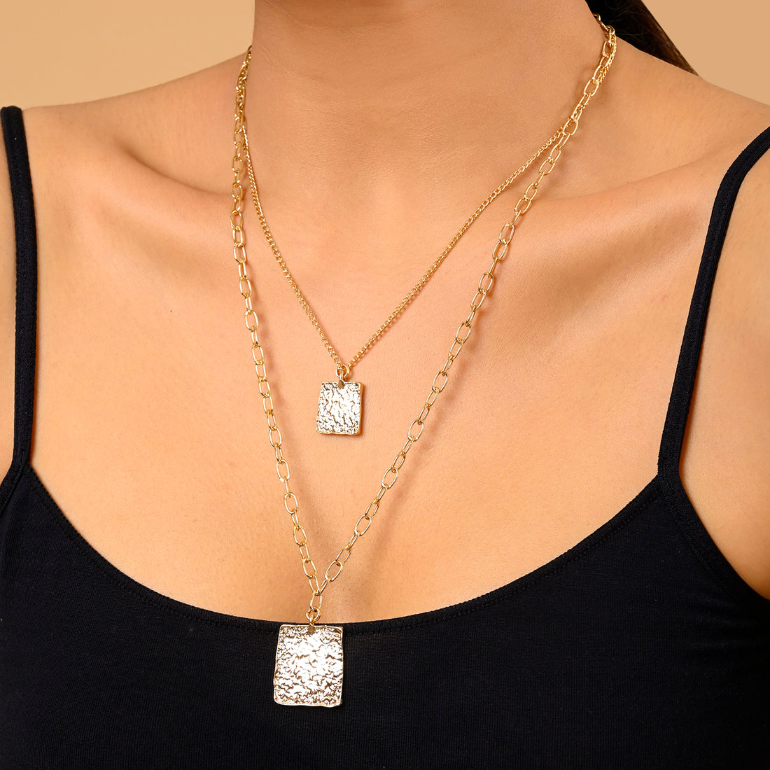 Square Molten Metal layered Pendant Necklace