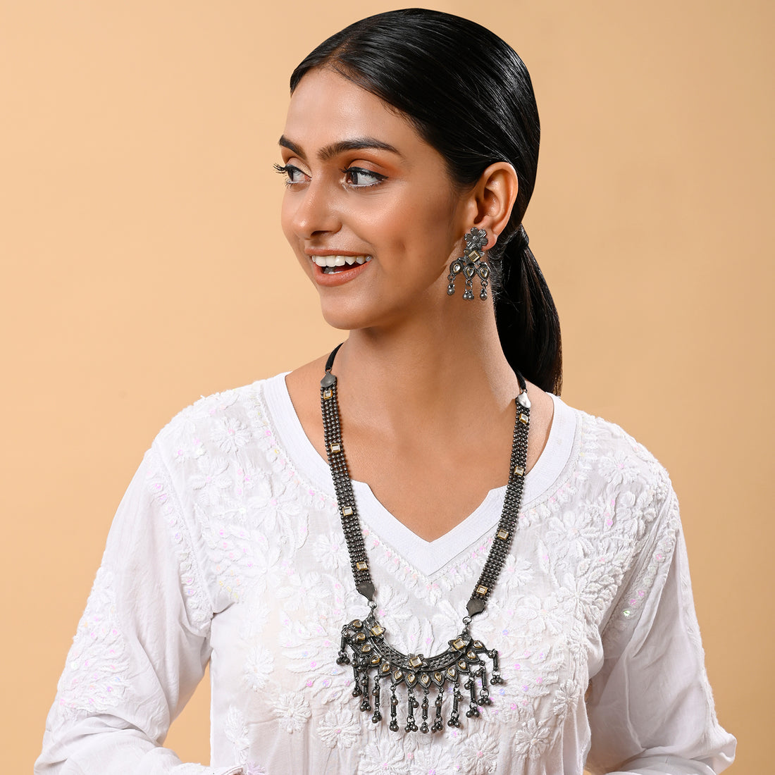 Zara Oxidised Necklace with Earrings