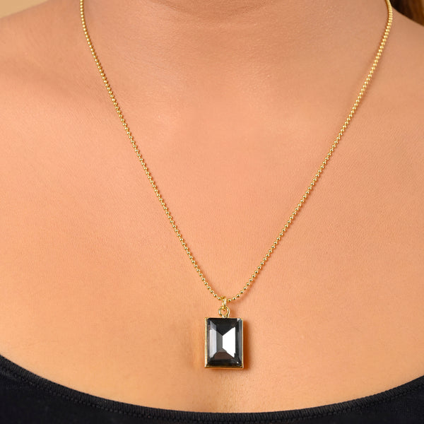 Glass Crystal Square Stone Pendant Necklace