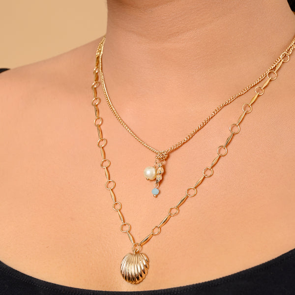 Kauri Shell layered  Necklace in Gold Finish