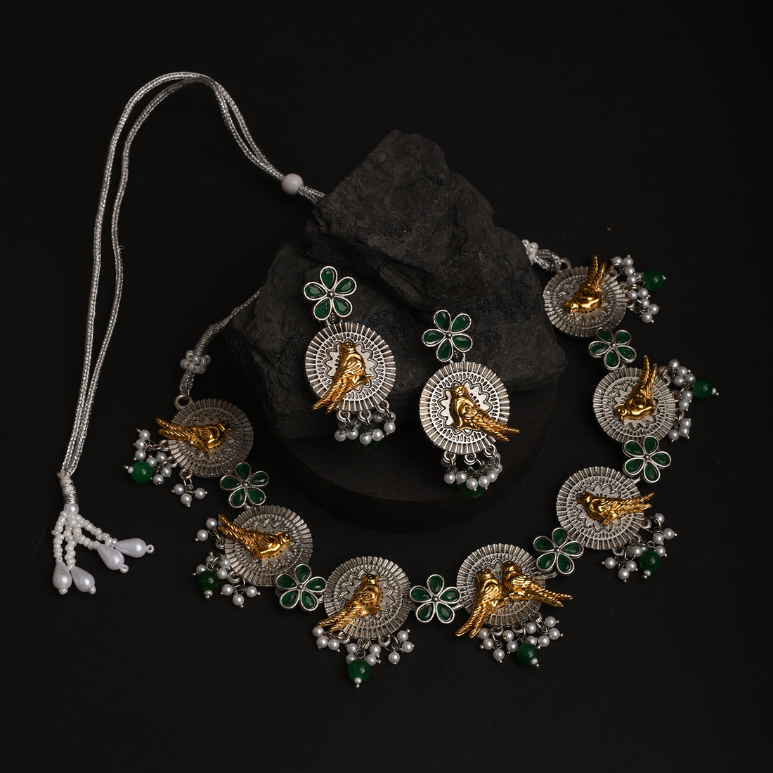 Traditional Peacock Design Necklace Set with Earrings