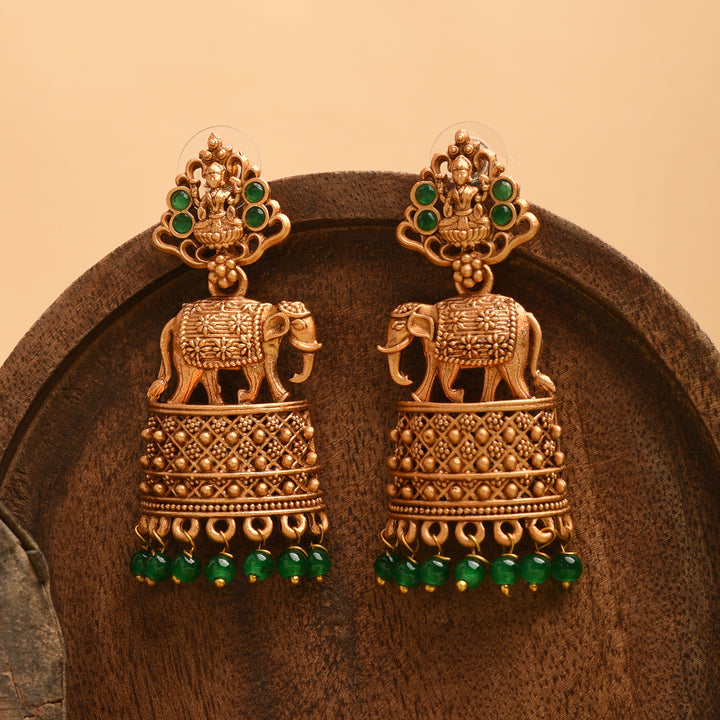 Traditional Gold Elephant Pattern Earrings