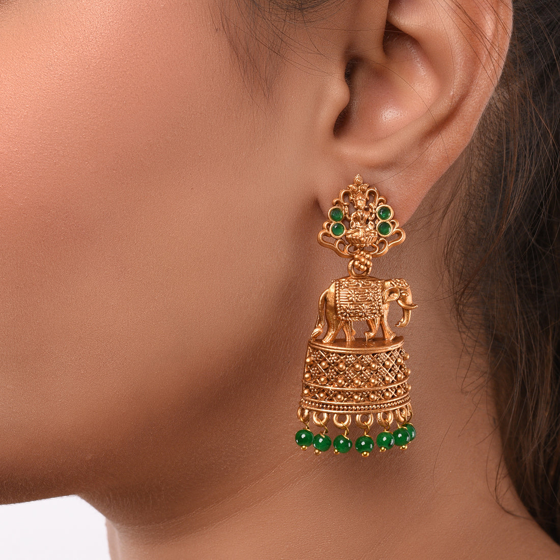 Traditional Gold Elephant Pattern Earrings