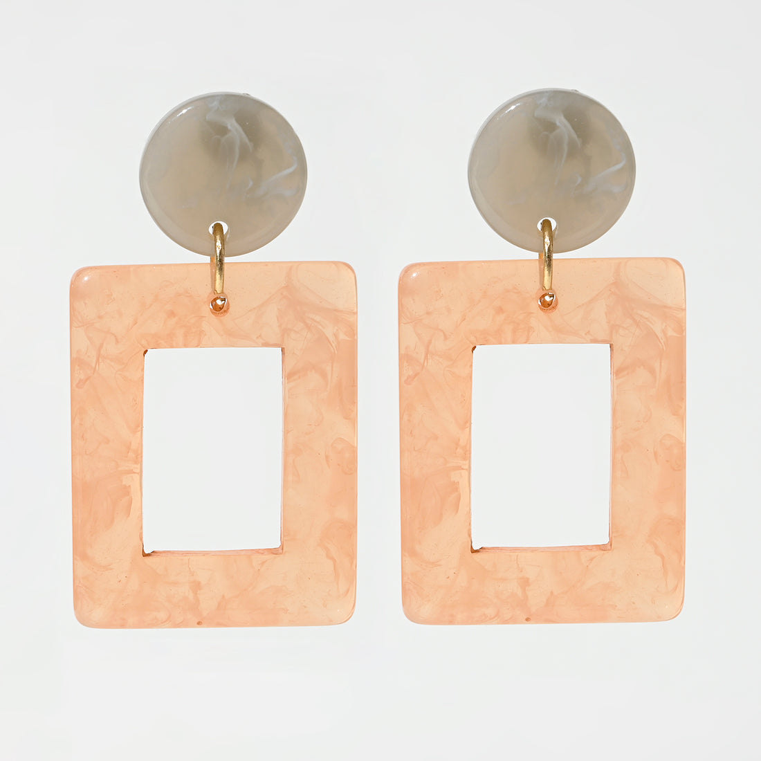 Square Nude Grey Resin Dangler Earrings