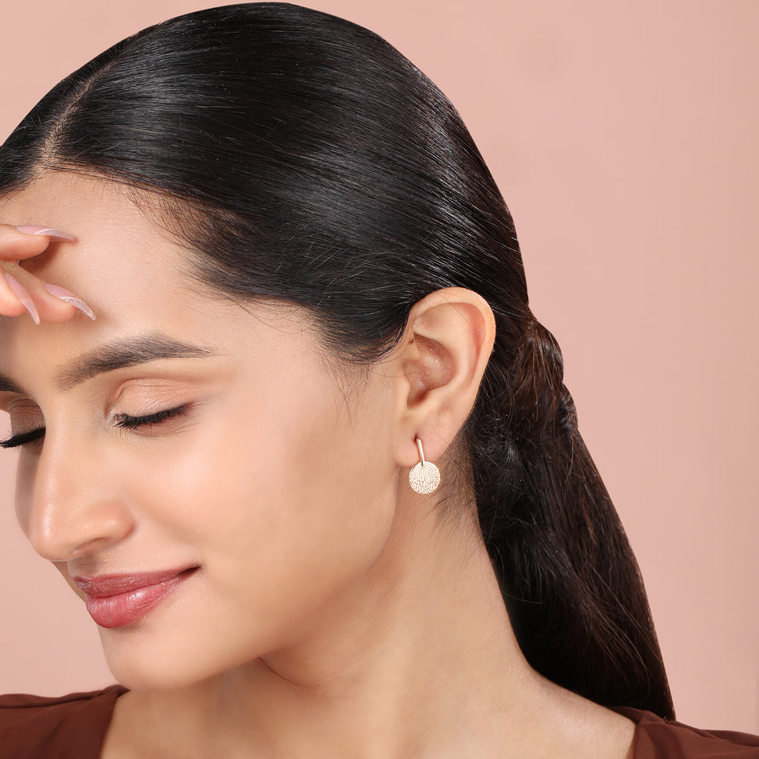 Textured Coin Disc Hoop Earrings