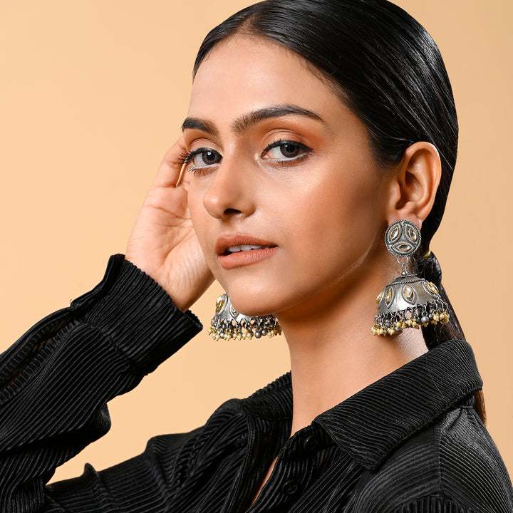 Trisha Light Weight Oxidised  Jhumka Earrings