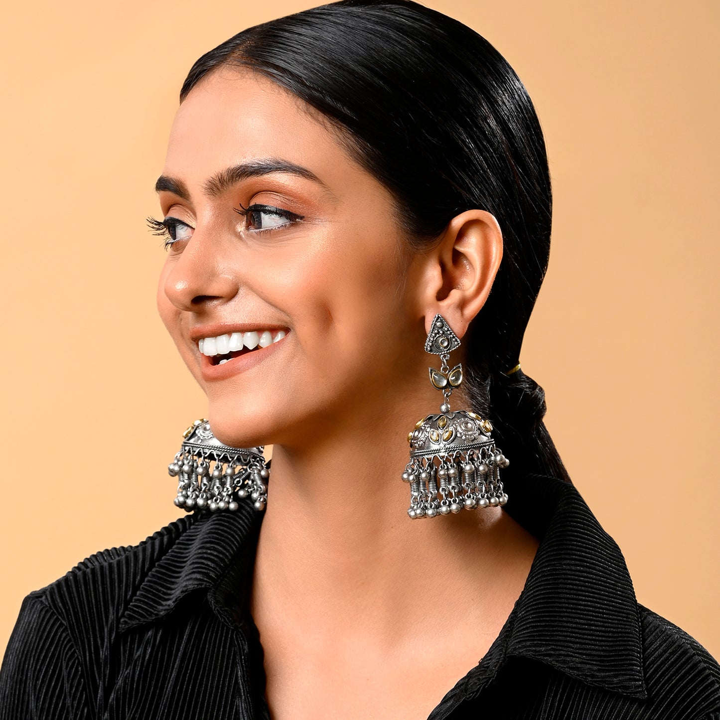 Ruhaani Light Weight Oxidised  Jhumka Earrings