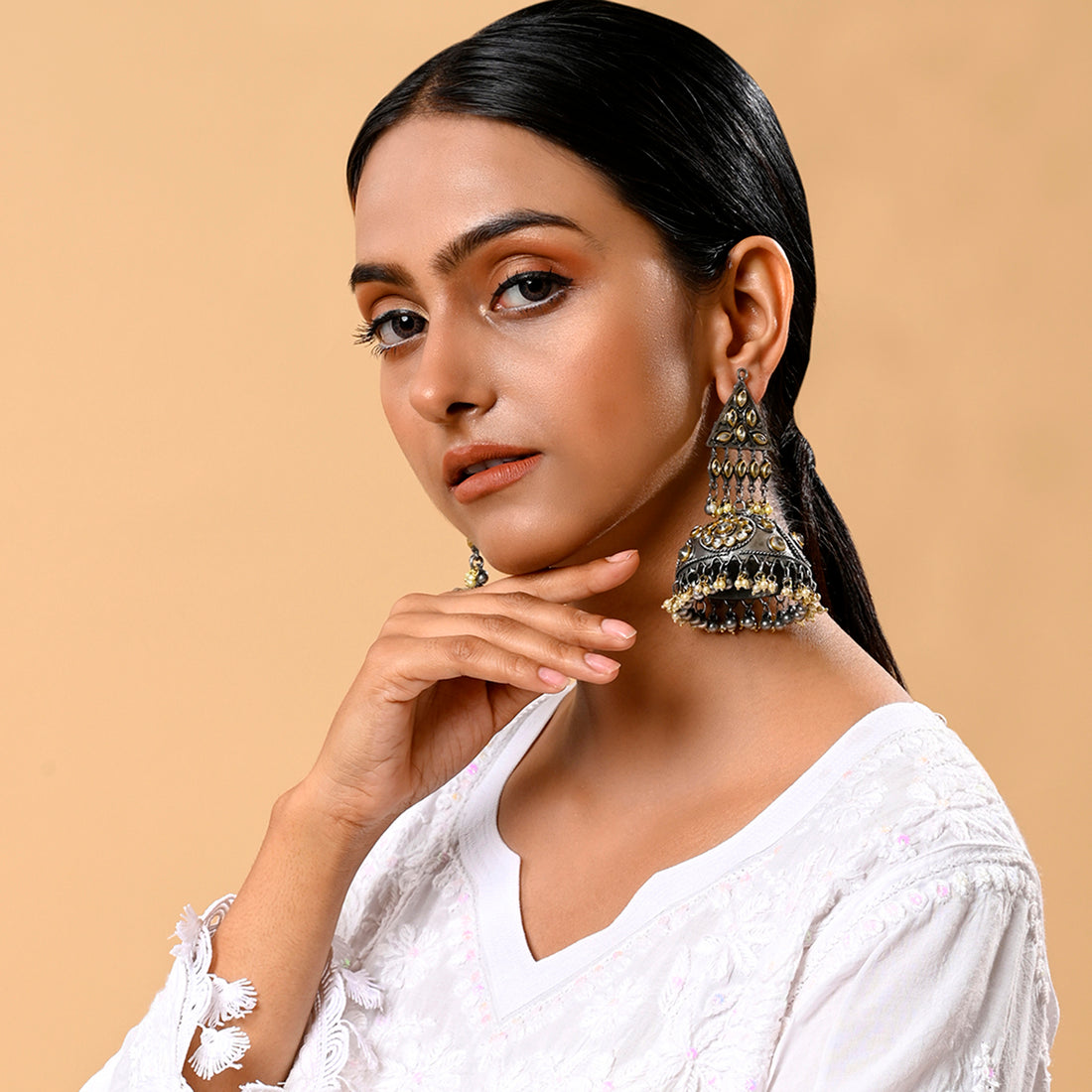 Yashvi Light Weight Oxidised  Jhumka Earrings