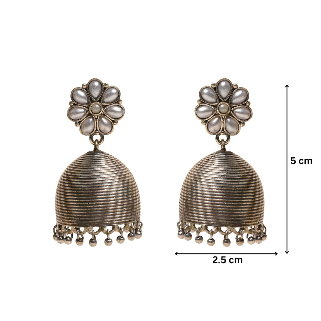 Silver Floral Jhumka Earrings