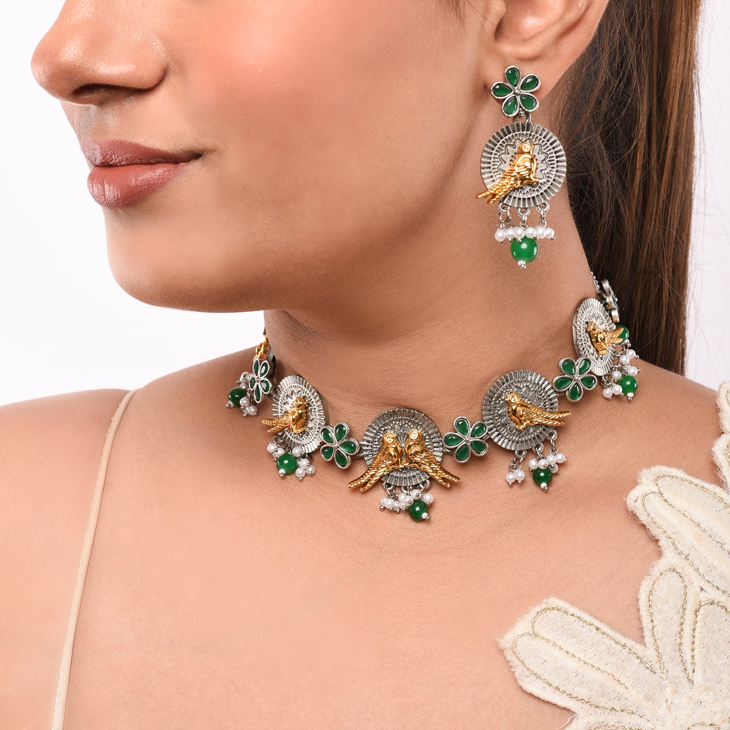 Traditional Peacock Design Necklace Set with Earrings