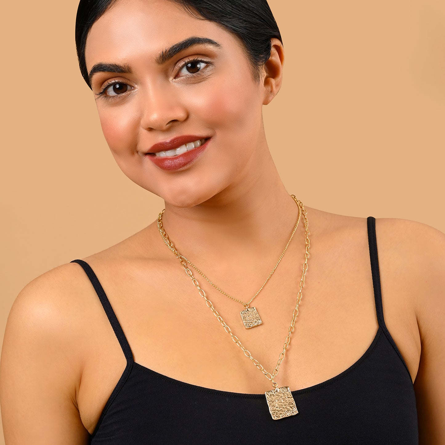 Square Molten Metal layered Pendant Necklace