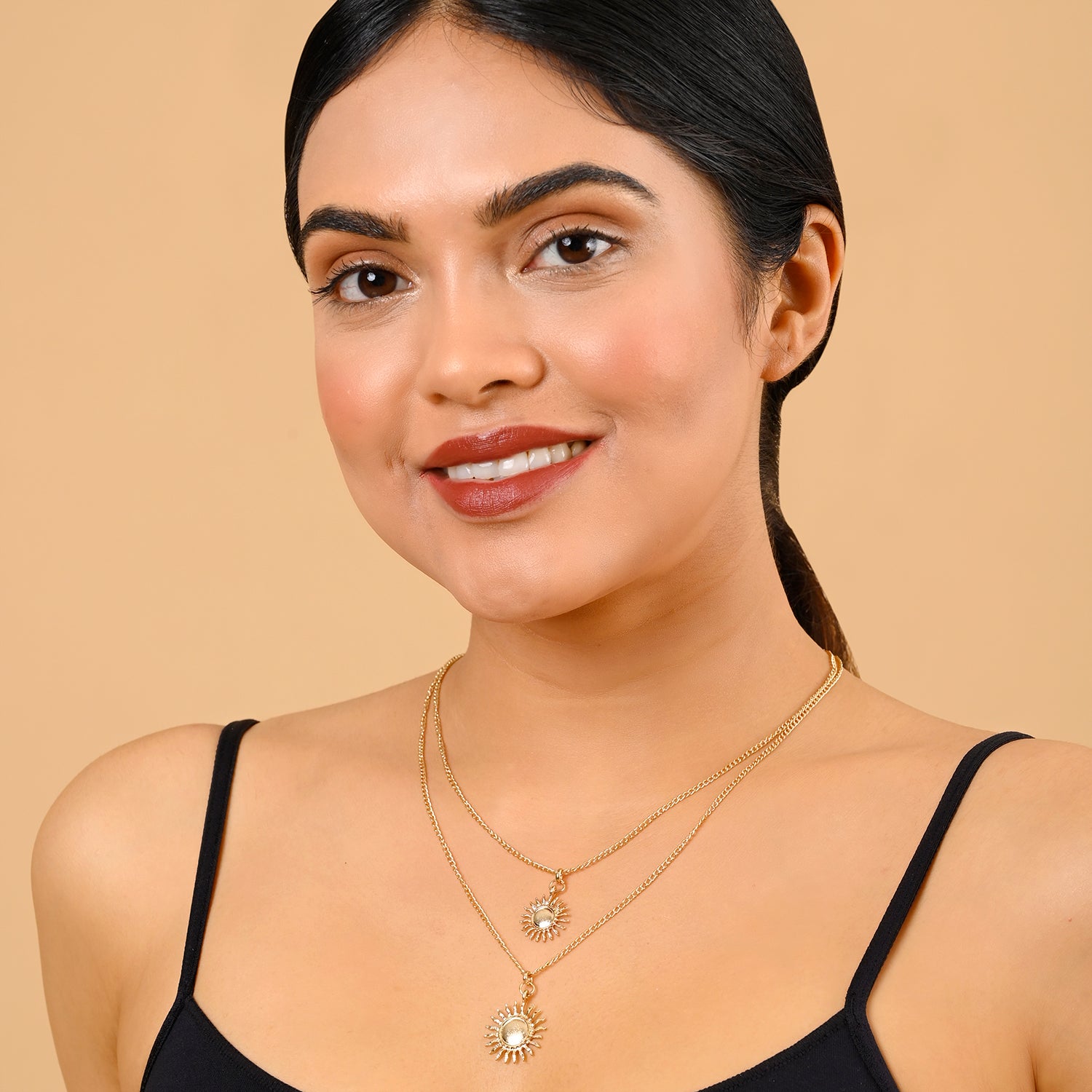 Sun Charm Layered Necklace