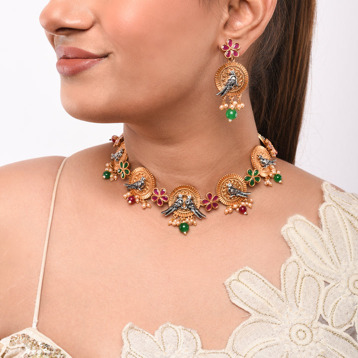 Traditional Peacock Design Necklace Set with Earrings