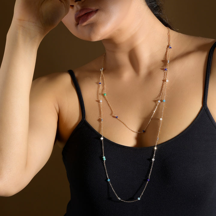 Semi Precious Stones Multi 2 Layer Stone Necklace