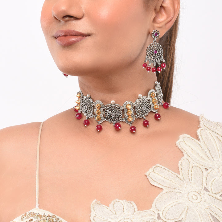 Traditional Pariza Choker Necklace Set with Earrings