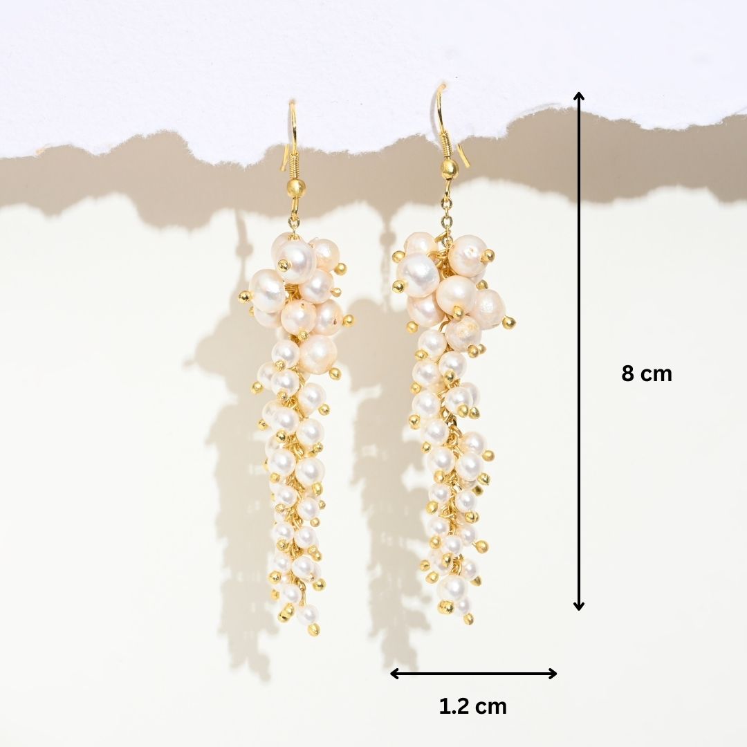 Ivory Glass Pearls Cluster Earrings