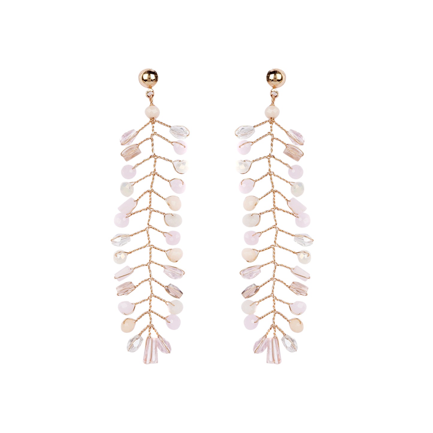 Hand Weaved Glass Crystal Pink Combination Leaf Earrings