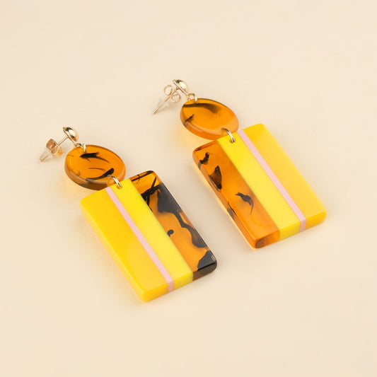 Geometric Yellow Orange Resin Dangler Earrings