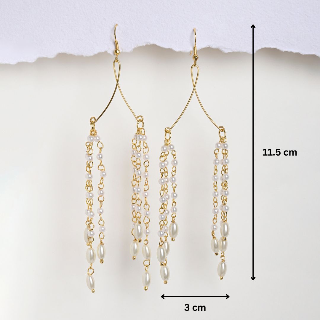 Ivory Glass Pearls Chandelier Earrings