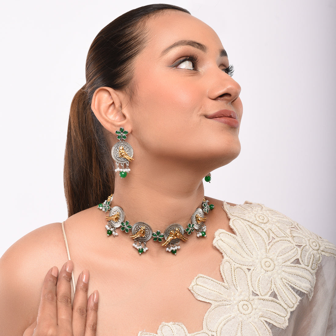 Traditional Peacock Design Necklace Set with Earrings