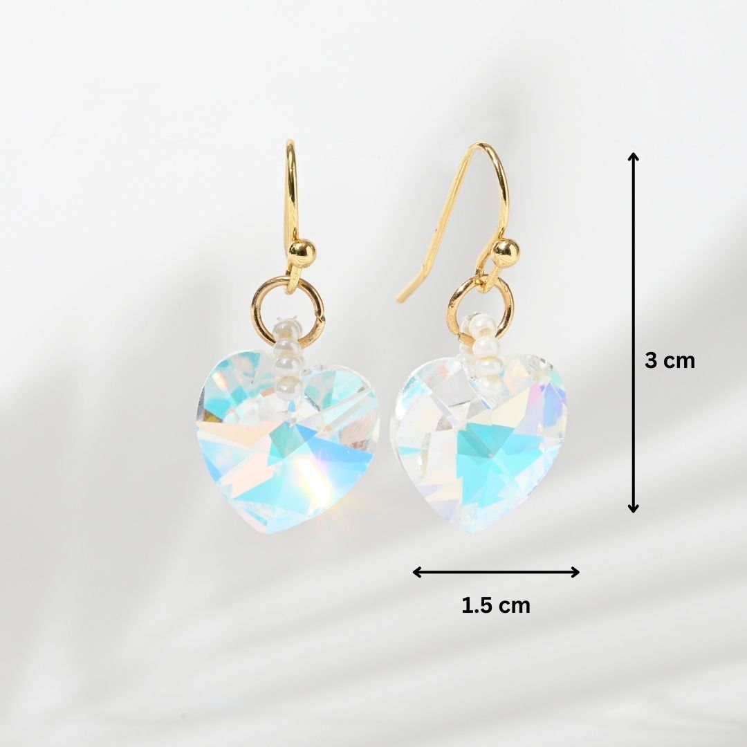 Glass Crystal Heart Drop Earrings