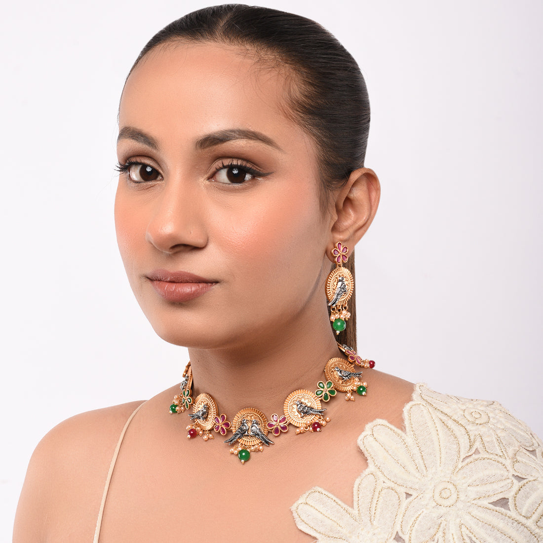 Traditional Peacock Design Necklace Set with Earrings