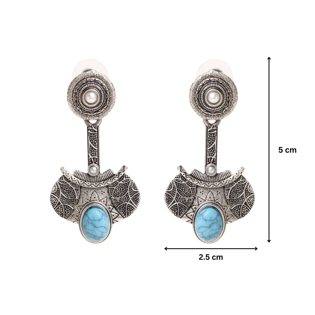 Vintage Blue Studded Oxidised Silver Earrings