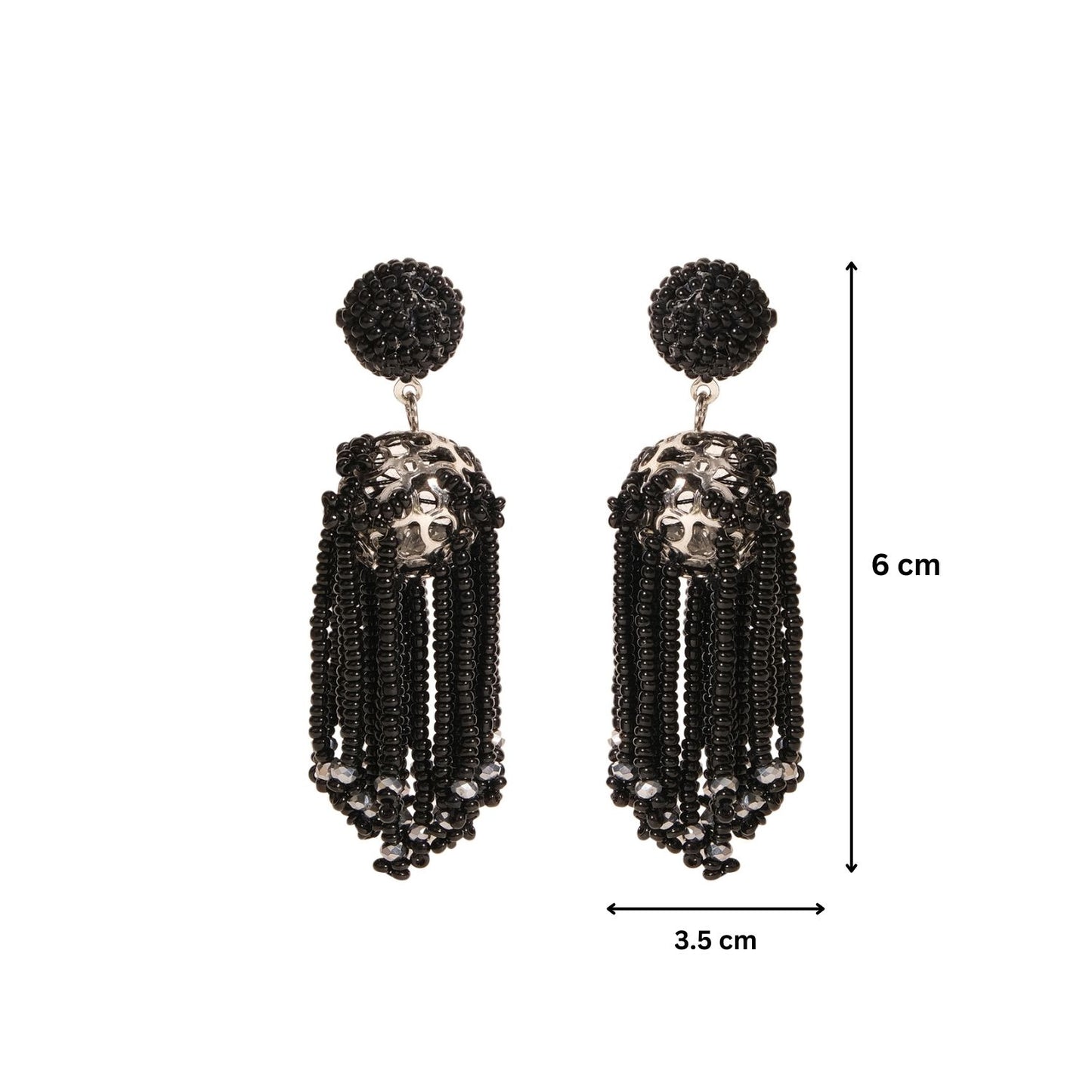 Midnight Black Beaded Tassel Earrings