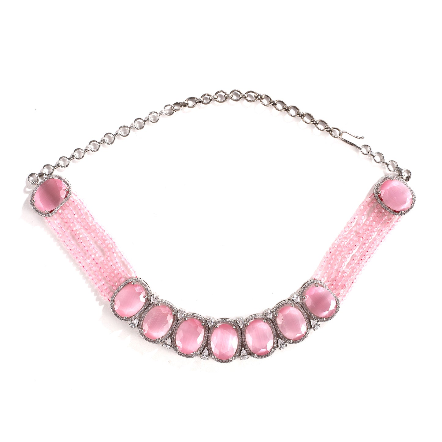 Baby Pink American Diamond Choker Necklace Set with Earrings